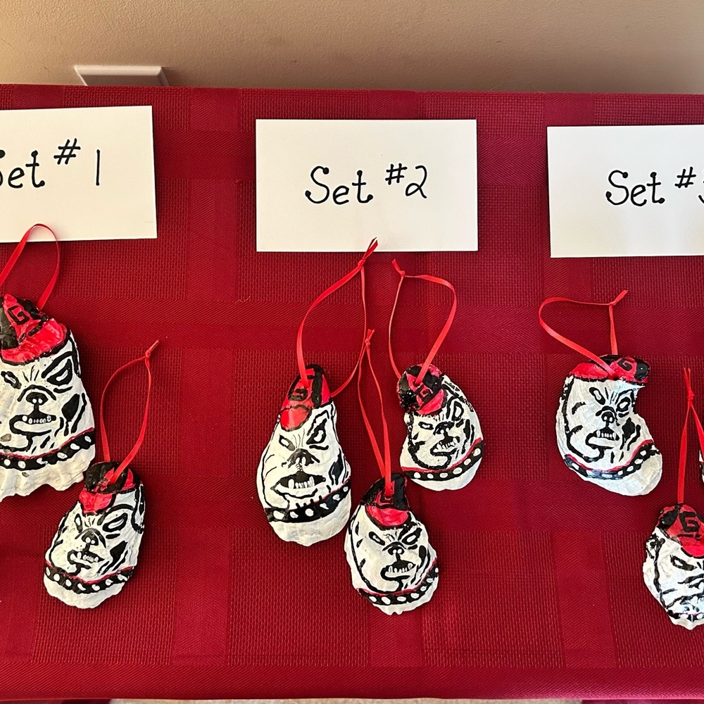 Georgia Bulldogs Hand Crafted Oyster Shell Ornaments Set # 1